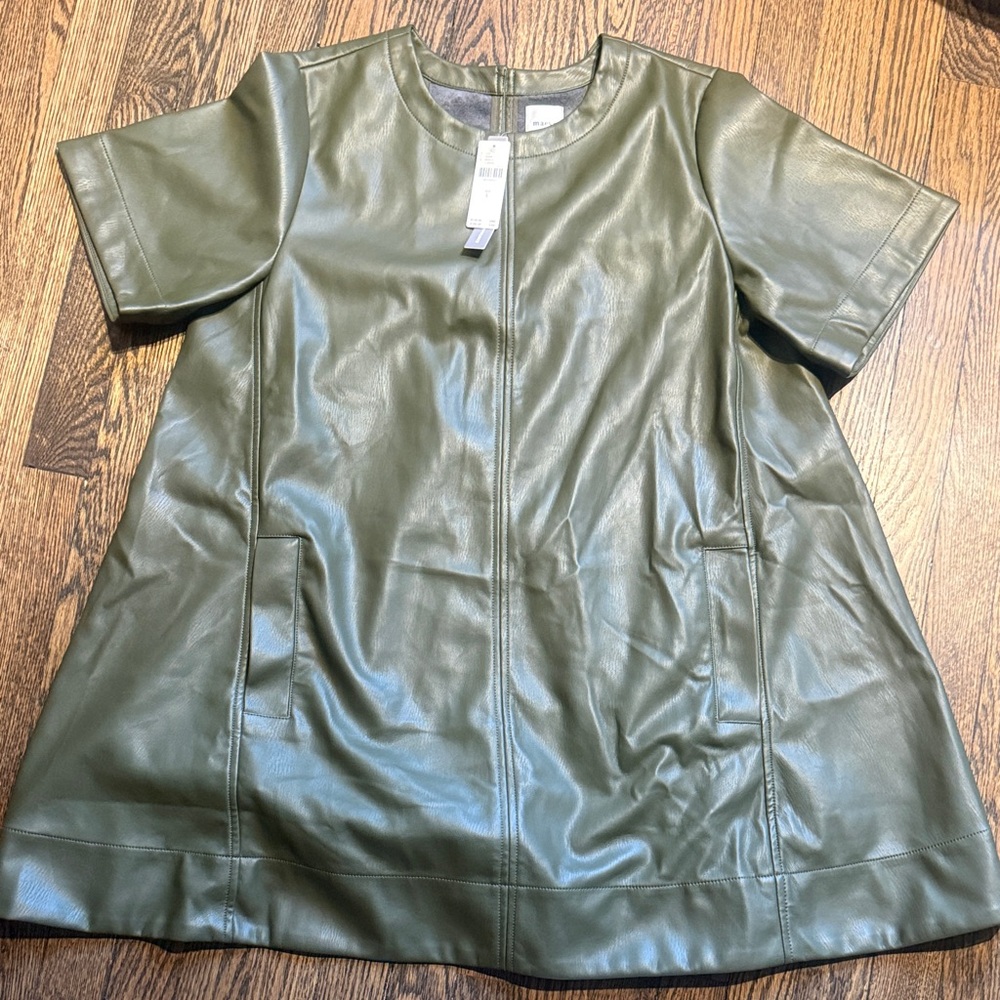 NWT Maeve Olive Green Leather Mini Dress